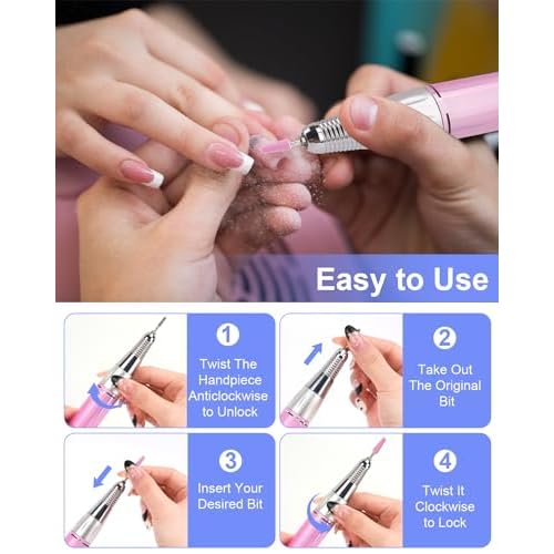 Electric Nail Drill Professional: Rechargeable Nail File with Bits for Acrylic Gel Nails, Professional Nail Drill Manicure Pedicure Polishing Shape Tools for Home Salon