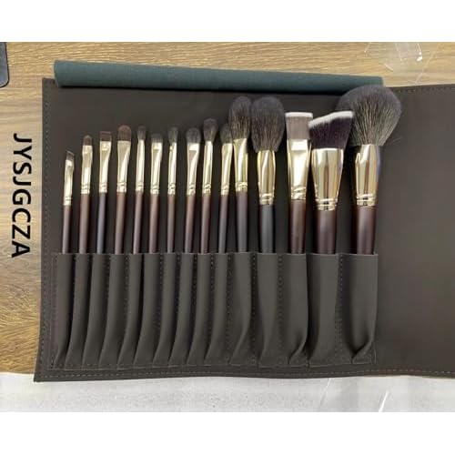 Professional makeup brush set with makeup bag. Includes Brushes for Contouring, Highlighting, Eyeshadow, Foundation & More. 15 Pcs Wool makeup brush