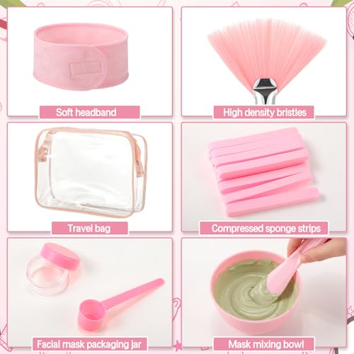 LemonRoad 34 Pcs Esthetician Facial Supplies Include Facial Bowls Brushes Jars Measuring Spoons Hairbands Esthetician Essentials Valentines Gift Set For Women(Pink)
