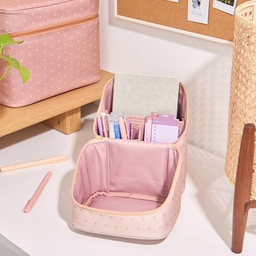 Erin Condren Tall Organizer Case, Multi-Purpose Travel Case with Stylish Almond Asterisk Design, Removable Dividers and Sturdy Vegan Leather Handle, Carry Toiletries, Makeup, Jewelry and More