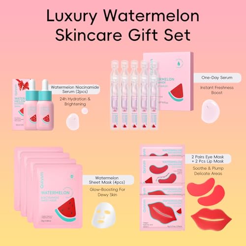 Pink Watermelon & Niacinamide Gift Set for Glow Skin -Hydrating, Firming, and Radiance-Boosting Skincare Set for Women & Girls | With Watermelon Extract B5, CICA, Hyaluronic Acid &Collagen
