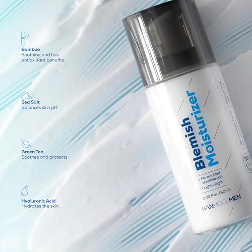 Hanhoo Men¡¯s Blemish Moisturizer, 2.02 Fl. Oz., with Bamboo, Hyaluronic Acid, and Green Tea, Non-greasy Daily Facial Moisturizer, Post-Shave Care, For Acne-Prone Skin, Korean Skincare