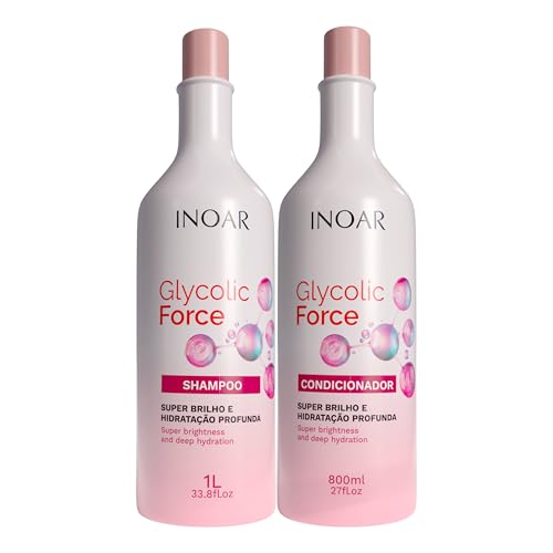 INOAR Glycolic Force Shampoo & Conditioner Bundle with Glycolic Acid for Deep Cleansing, Intense Hydration & Renewed Shine, 33.8 & 27 Fl Oz