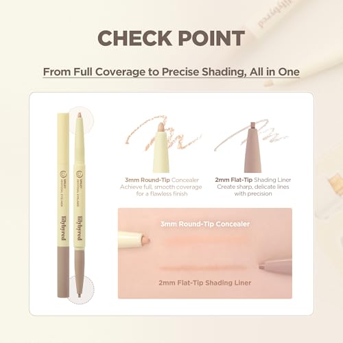lilybyred Smiley Aegyosal Eyeliner | Korean Aegyosal Highlighter & Contour Pencil, 3-in-1 Multi-Use for Under-Eye, Brows & Lips, 3mm Round & 2mm Flat Tips, Air-Fit Formula, 0.011 oz. (01 Smile Smile)