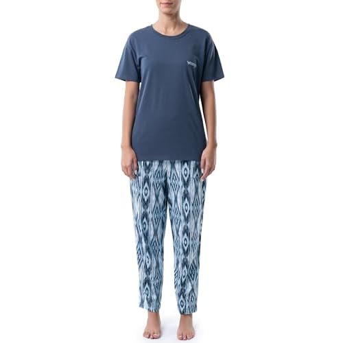 Wrangler Women's Short Sleeve Graphic Tee and Printed Pants Pajama Sleep Set