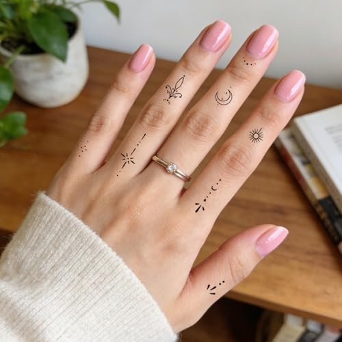 Tattoo Tech, 2 Sheets Tiny Semi Permanent Tattoo, Lasts 7-15 Days Finger Tattoos, Waterproof and Non-Reflective, Suitable for Boys and Girls, Exquisite Packaging