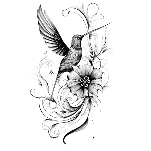6 Pcs Temporary Tattoos Hummingbird Flower Fake Tattoos for Adult Real Tattoo