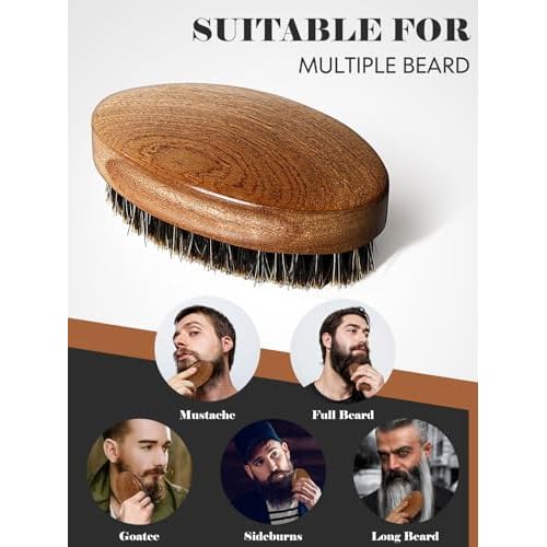 Beard Brush, Natural Boar Bristles Beard Brush for Men and Wooden Sandalwood Pocket Beard Comb Set, Facial Hair Grooming Kit with Mustache Scissors as a Styling Tool, Growth, Detangles, Shine