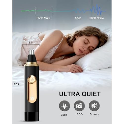 Nose Hair Trimmer for Men,2026 Professional Painless IPX7 Waterproof,USB Rechargeable with LED Display Dual-Edge Blades,Black