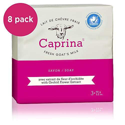 Caprina Fresh Goat¡¯s Milk Soap Bar, Orchid Oil, 3.2 oz (8-3 Packs), Cleanses Without Drying, Biodegradable Soap, Moisturizing, Vitamin A, B2, B3, and More