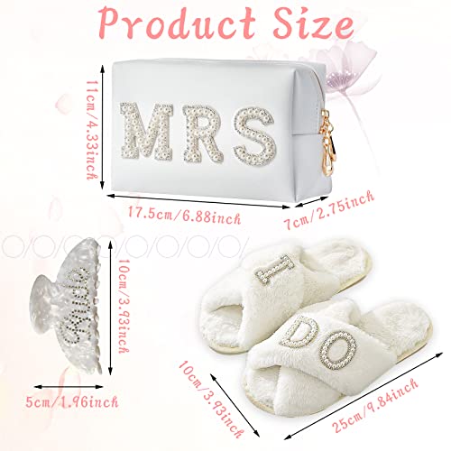 Bride To Be Gift Set Bride Makeup Bag I Do Bride Slippers Bride Robe Bride Hair Clip Bride Gifts Wedding Gifts (Slippers+Makeup Bag+Clip)
