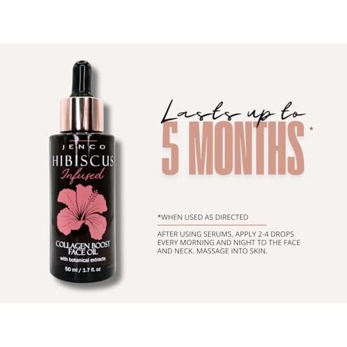 JENCO Skincare Hibiscus Collagen Boost Face Oil with White Lupin Seed Extract and Organic Hibiscus Seed Oil, Anti-Aging Benefits for All Skin Types, Fragrance-Free