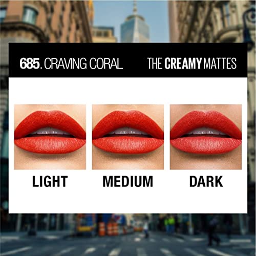 Maybelline Color Sensational Creamy Matte Lipstick, Craving Coral, 0.15 oz.