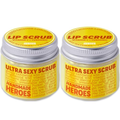 Handmade Heroes Turmeric & Vitamin C Lip Scrub Set ? 2 Pack Natural Vegan Sugar Polish Lip Exfoliator - Brightening & Conditioning for Dark, Dry, Chapped Lips