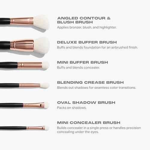 Morphe Rose Away Makeup Brushes - 6 Piece Make Up Brush Set of Eye and Face Brushes - Made with Synthetic Bristles and Includes Makeup Brush Case (6 Count)