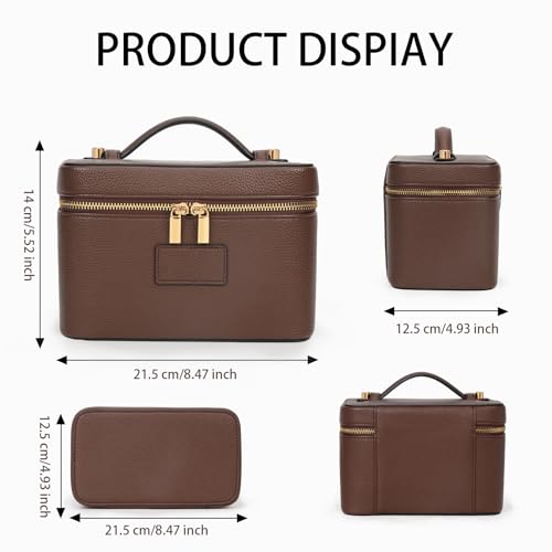 Makeup Bag Vanity Case with Removable Divider Travel Toiletry Bag Portable Cosmetic Bag Makeup Organizer Case (Coffee)