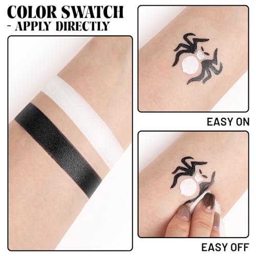 Black and White Face Paint Skeleton Makeup Kit Halloween Character Set for Kids Adults, Safe Non-Toxic Skull/Ghoul Face Painting Kit for Stage, Costume Parties, Dress Up Cosplay & Special FX Make-Up