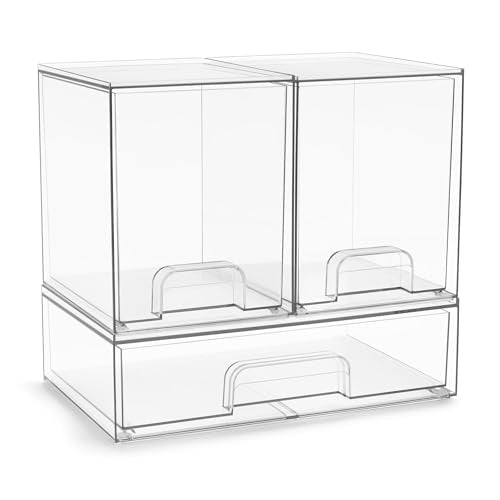 Sorbus Acrylic Storage Containers - 3 Pack, Stackable Storage Bins Set for Bathroom Organization - Clear Acrylic Drawer Organizers - Makeup Case Pull-Out Drawers (7.6¡¯¡¯ Tall and 12.1¡¯¡¯ Wide)