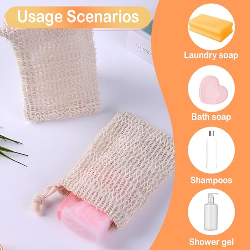 10 PCS Soap Saver Pouch, Exfoliating Soap Bag with Drawstring, Natural Sisal Shower Bags for Foaming and Drying, Mesh Bath-soaps Pouch for Shower Bath (5 Colors)