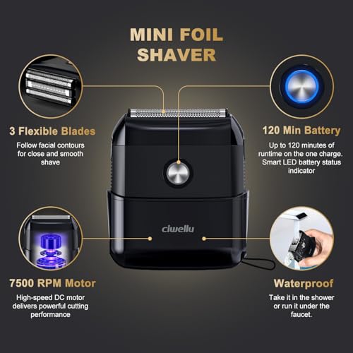 Electric Foil Shavers for Men£ºUpgraded Mini Electric Razor for Beard with 3 Floating Blades - Cordless Portable Travel Face Shaver USB-C Fast Rechargeable - IPX5 Waterproof(Black)
