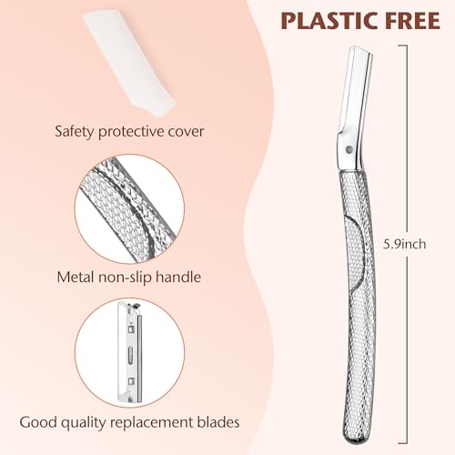 Dermaplaning Tool for Face, Eyebrow Razor, Eyebrow Shaping, Eyebrow Hair Trimmer and Shaver with Protective Cover, Facial Hair Remover for Women, Hair Removal and Exfoliation (Silver)