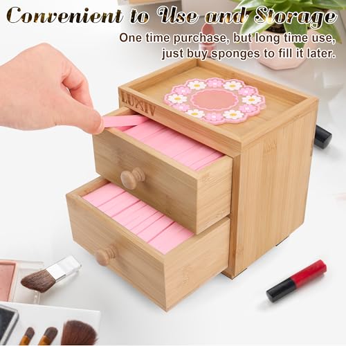 Luxiv 120 Pcs Facial Sponge Compressed with Bamboo Storage Box, Face Cleansing Sponge for Estheticians Round Compress Makeup Facial Sponge with 2 Layer Wood Drawer Storage Box, Mat