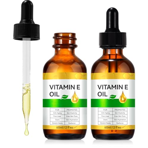 Vitamin E Oil, Pure Vitamin E Oil for Skin, Scars, Nails and Scalp, Face and Body Moisturizer, Hydrating Dry Skin, Reduce Stretch Marks, Fine Lines & Wrinkles, 2Fl Oz (Pack of 2)