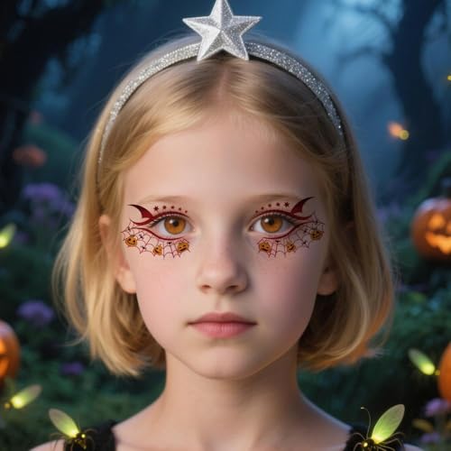 Halloween Temporary Tattoos Colorful Eye Fake Tattoos Halloween Mixed Styles Spider Web Tattoos Waterproof Cute Pumpkin Tattoo Cobweb Ghost Stickers for Kids Body Art Makeup 10 Sheets