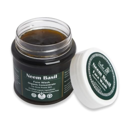 Neem Basil Face Wash Concentrate for Oily & Acne Prone Skin, Deep Cleansing Vegan Facewash, Sulfate & Paraben Free, 4.4 oz