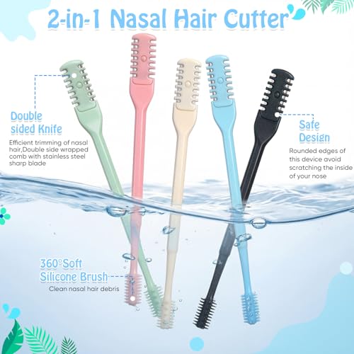 2-in-1 Nasal Hair Cutter Travel Double Sided Nose Hair Trimmer for Women Men Portable 360 Rotating Manual Nose Nasal Knife Soft Cleaning Brush with 10 Box Travel Package Multicolor (30 Pcs)
