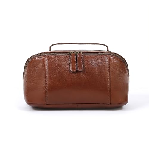 KomalC Luxury Leather Men¡¯s Toiletry Travel Bag ? Handmade Shaving Kit with Waterproof Interior, Spacious Storage & Carry Handle ? leather travel Kit Bag for Men & Women (Wine)