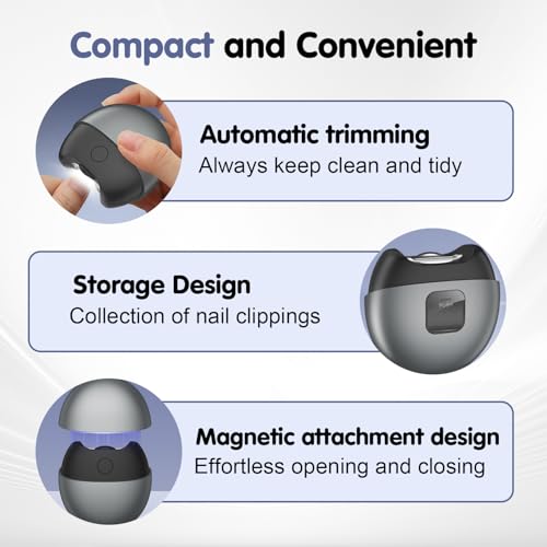 Electric Automatic Nail Clipper,3 in 1 Automatic Electric Nail Clippers,Electric Nail Trimmer for Seniors,USB-Rechargeable with LED Light and Nail Scraps Storage,Portable,Safe for Babies(Gray)