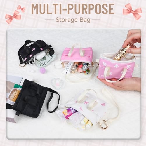 Rastogi Handicrafts Cosmetic Bags Set, 3 Piece Make Up Organizer Bag Storage Bags with Zipper Closure (3, Pink, Design-5)