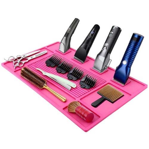 Magnet Barber Mats for Clippers, Barber Station Organizer Mat with 4 Magnets, Barber Matt Organizer Station, Professional Anti-Slip Heat-Resistant Silicone Pad for Hairstylist