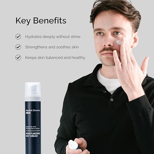 Nordisk Element Men¡¯s Moisturizing Day Cream | Deep Hydration Mens Face Moisturizer with Hyaluronic Acid & Rowan Berry | Lightweight Non-Greasy Face Cream for All Skin Types, Vegan & Clean, 1.7oz