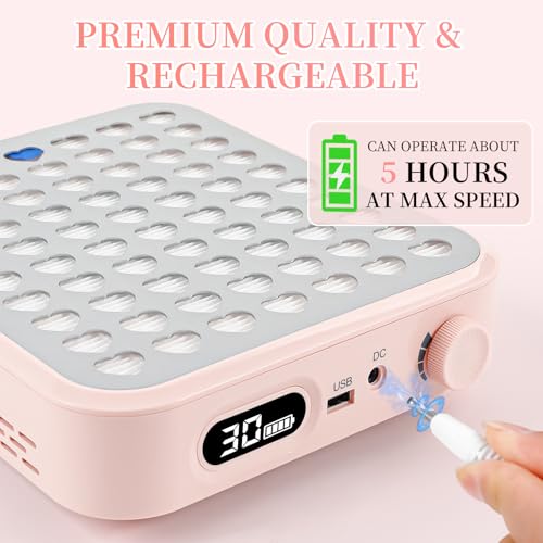 ANGNYA Nail Dust Collector with Lamp,Vacuum Fan Rechargeable Dust Collector with Dust Brush Powerful Brushless Dust Collector for Acrylic Gel Nail Polishing, Perfect for Salon Home Use