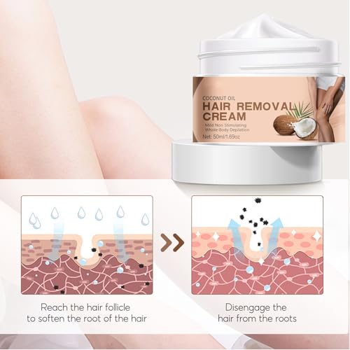 Body Depilatory Cream,Coconut Oil Hair Removal Cream for Women for Whole-Body Depilation for Sensitive Skin, Gentle and Non-irritating 1.69 Oz