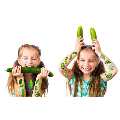 CupaPlay 300 PCS Cute Pickle Cucumber Tattoos Temporary Stickers for Kids - Vegetable Theme Party Supplies Decorations Birthday Fruit Party Favors Goodie Bag Stuffers Favors Prize(30 Sheets)