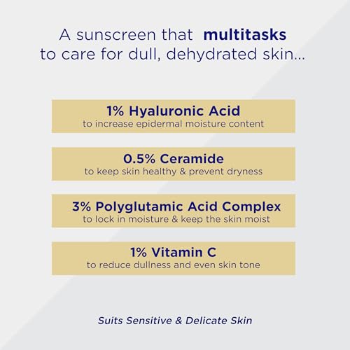 Hydrating Sunscreen for Dry Skin Lightweight, Photostable Sunscreen SPF 50 Broad Spectrum Sun Screen Protector SPF 50 Sunscreen Sun Cream with HA & Ceramide (50gm/1.7 Oz)