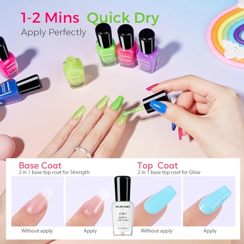Morovan Nail Polish Set Fingernail: 2026 Spring Summer Gift 45PC Nail Polish Kit with 2-in-1 Base Top Coat Bright Air Quick Dry Glitter Regular Pack Finger Nail Art DIY Home for Women Girls 0.27 FIoz