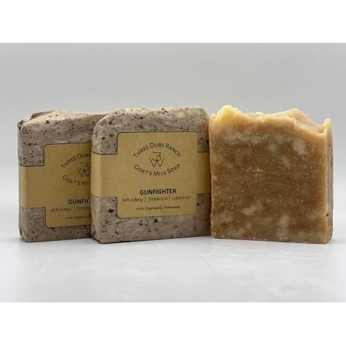 Gunfighter: Handmade All-Natural, Goat Milk Soap Bars made with Tallow, For Hands & Body. Leather, Tobacco, Whiskey scented Soap Bars. Made in Texas. (3.5 oz Bar 3 Pack)