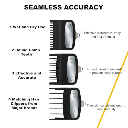 3-Pcs Clipper Guard Set, Black Professional Clipper Guard Set Compatible with Wahl Most Clippers (1.5mm/3mm/4.5mm), Premium Close Cut to 1-Inch,Black Sliver
