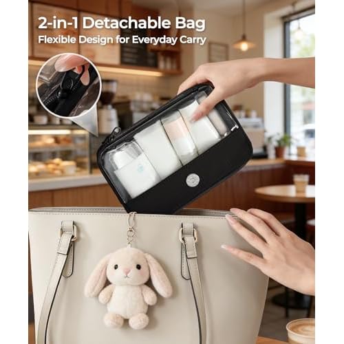 Preppy Makeup Bag, Rectangle Double Detachable Cosmetic Organizer, Clear Side Panel Portable Travel Pouches for In-Flight Essentials, Beauty & Tech Accessories, Gift for Women