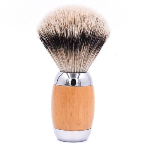 Taconic Shave's Extra Dense 100% 3-Band Silvertip Badger Luxury Shaving Brush ?Deluxe Beechwood and Chrome Handle - Shaving Stand Included