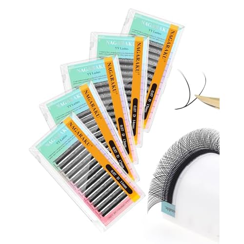 NAGARAKU 5 Trays yy Eyelash Extensions y lash 0.07mm D curl 11/12/13/14/15mm in 1 pack Premade 4D Easy Fan Russian Volume Cluster Faux Mink Matte Black 12 rows