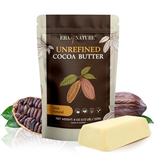 Era of Nature Cocoa Butter Raw ? 100% Pure & Unrefined, Cold-Pressed Cacao ? For DIY Skincare & Haircare ? Deep Hydration for Skin, Hair, Lips ? Stretch Mark & Scar Care ? Natural Chocolate Scent, 8oz