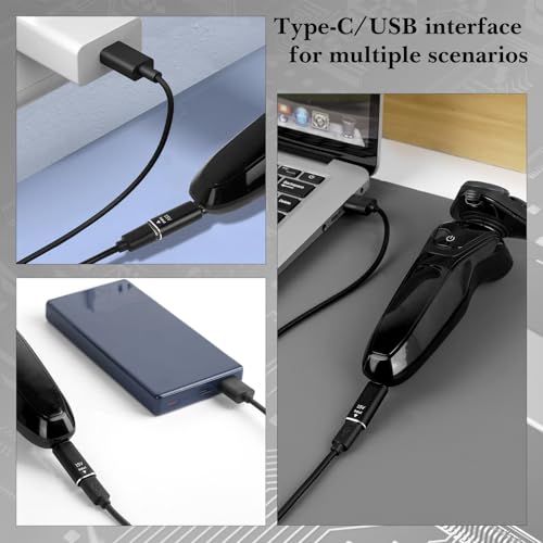 Linkidea 2 Pack 15V Type-C Shaver Adapter, O Blade Charging Converter Head, USB-C Razor Charger Converter Fit for Electric Trimmer HQ8505 7000 5000 3000 Series, QP6520 QP6530 QP6510 (Black), RAC39-04