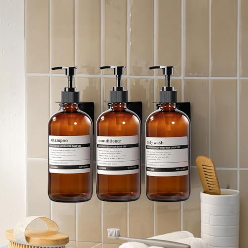 12 Pack 8 oz Amber Glass Bottles with Pumps for Essential Oils, Cleaning Products, Lotions, Aromatherapy Oil, Pump Bottles, Refillable Containers with Cap, Funnel, 12 Chalk Labels, 1 Pen