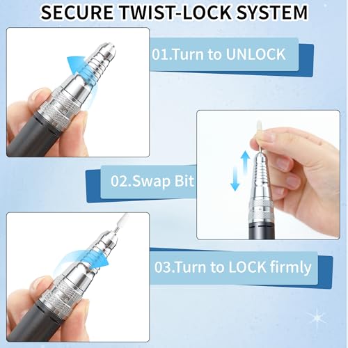 Electric Nail Drill Kit Professional 40000 RPM Nail Grinder, Rechargeable Ultra Power with 12 Pro Salon-Grade Bits for Acrylic Nails Remove, for Salon & Home