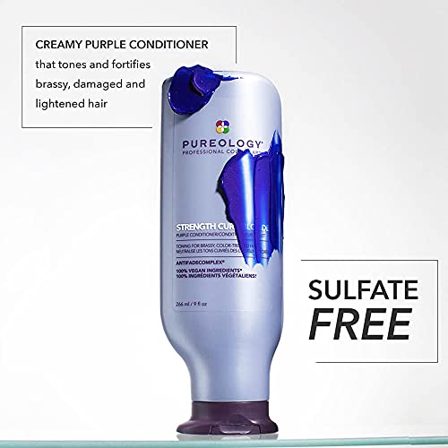 Pureology Strength Cure Blonde Purple Conditioner - For Blonde & Lightened Color-Treated Hair, Strengthens Hair & Fights Brass, Sulfate-Free & Vegan